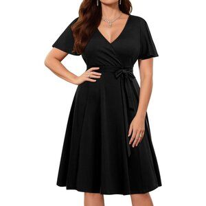 Plus Size Women Dress Faux Wrap V-Neck Empire Waist Cocktail Wear
